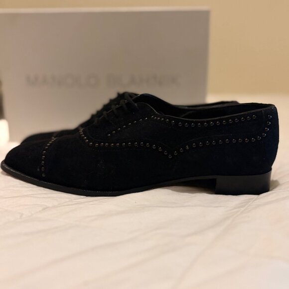 Manolo Blahnik studded Oxford brogues in black suede, authentic with box and tag - Picture 12 of 16